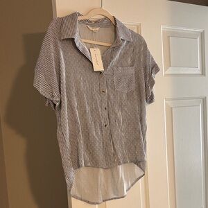 Lightweight Navy and White Striped Button-Up Shirt - Women